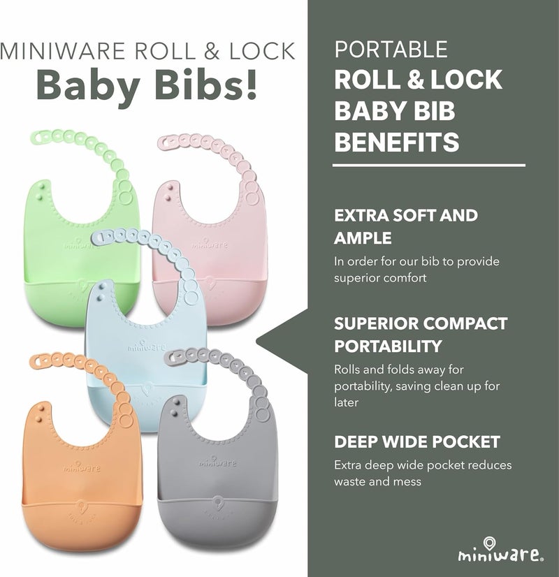 Miniware Roll and Lock Silicone Baby Bib - Adjustable Waterproof Bib for Easy Cleanup (Cotton Candy) - Image 2